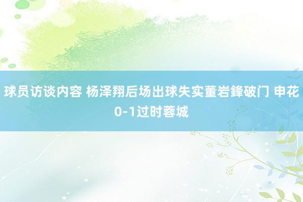 球员访谈内容 杨泽翔后场出球失实董岩鋒破门 申花0-1过时蓉城