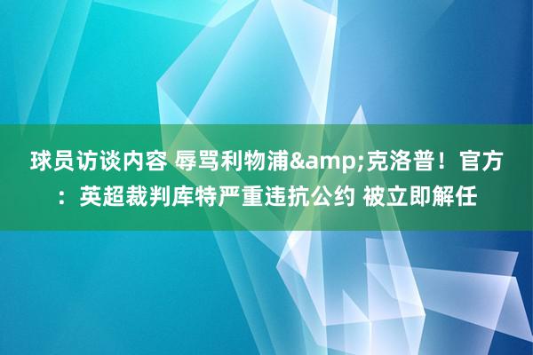 球员访谈内容 辱骂利物浦&克洛普！官方：英超裁判库特严重违抗公约 被立即解任