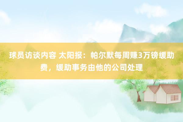 球员访谈内容 太阳报：帕尔默每周赚3万镑缓助费，缓助事务由他的公司处理