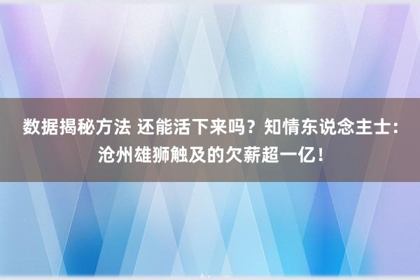 数据揭秘方法 还能活下来吗？知情东说念主士：沧州雄狮触及的欠薪超一亿！